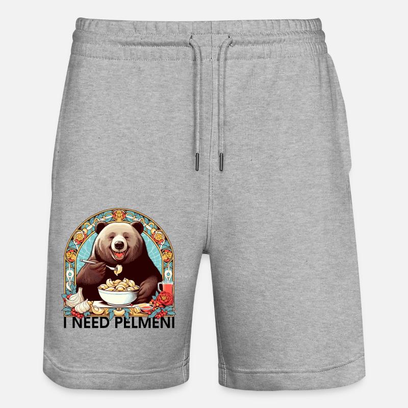 I Need Pelmeni Bear Gift - Stanley/Stella Trainer Unisex Organic Jogging Shorts - heather grey