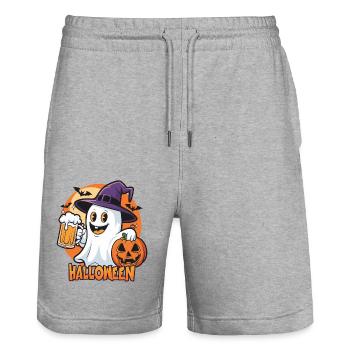 Halloween Geist mit Bier und Kürbis - Stanley/Stella Unisex Bio Joggingshorts Trainer  - Grau meliert - Vorne - Nik (191cm) & Marisol (170cm)