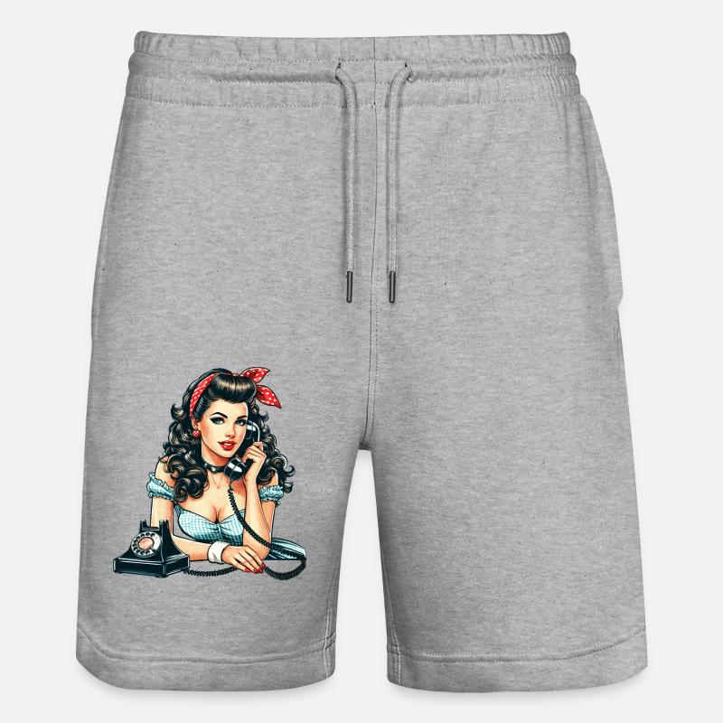 Rockabilly Woman Dials Phone Gift - Stanley/Stella Trainer Unisex Organic Jogging Shorts - heather grey
