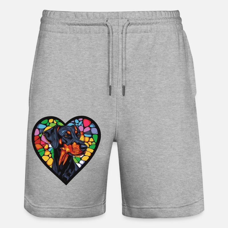 Doberman Chien Coeur Chien Amour - Short de jogging bio TRAINER Stanley/Stella unisexe - gris chiné