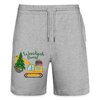 Koparka Wesołych Świąt w kolorze żółtym - Stanley/Stella Unisex Bio Joggingshorts Trainer  - Grau meliert - Vorne - Nik (191cm) & Marisol (170cm)