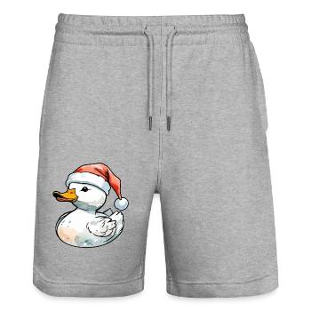 Dessin de Noël de canard - Short de jogging bio TRAINER Stanley/Stella unisexe - gris chiné - Devant - Nik (191cm) & Marisol (170cm)