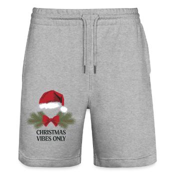 Christmas Vibes Only Santa Hat Christmas - Stanley/Stella Trainer Unisex Organic Jogging Shorts - heather grey - Front - Nik (191cm) & Marisol (170cm)