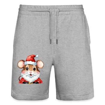 Mouse Christmas Drawing - Stanley/Stella Trainer Unisex Organic Jogging Shorts - heather grey - Front - Nik (191cm) & Marisol (170cm)