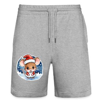 Mouse Christmas Drawing - Stanley/Stella Trainer Unisex Organic Jogging Shorts - heather grey - Front - Nik (191cm) & Marisol (170cm)