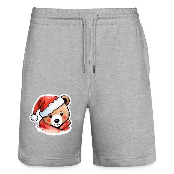 Dessin de Noël Ours - Short de jogging bio TRAINER Stanley/Stella unisexe - gris chiné - Devant - Nik (191cm) & Marisol (170cm)