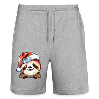 Dessin de Noël paresseux - Short de jogging bio TRAINER Stanley/Stella unisexe - gris chiné - Devant - Nik (191cm) & Marisol (170cm)