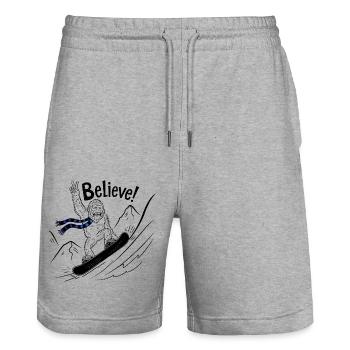 Sasquatch Bigfoot Snowboard Snowboarder - Stanley/Stella Trainer Unisex Organic Jogging Shorts - heather grey - Front - Nik (191cm) & Marisol (170cm)