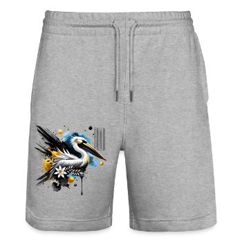 Buntes Aquarell Pelikan - Stanley/Stella Unisex Bio Joggingshorts Trainer  - Grau meliert - Vorne - Nik (191cm) & Marisol (170cm)