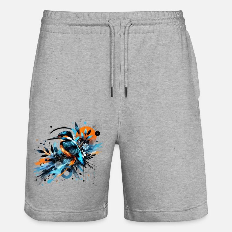 Eisvogel, buntes Aquarell, Vogel - Stanley/Stella Unisex Bio Joggingshorts Trainer  - Grau meliert