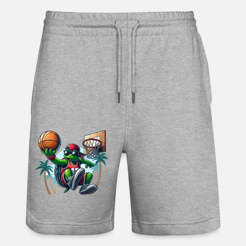 Basketball Turtle Dunking Cool Gift - Stanley/Stella Trainer Unisex Organic Jogging Shorts - heather grey
