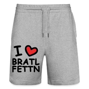 I Love Bratlfettn - Stanley/Stella Unisex Bio Joggingshorts Trainer  - Grau meliert - Vorne - Nik (191cm) & Marisol (170cm)