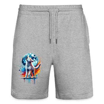 Kleiner bunter Aquarellwolf - Stanley/Stella Unisex Bio Joggingshorts Trainer  - Grau meliert - Vorne - Nik (191cm) & Marisol (170cm)