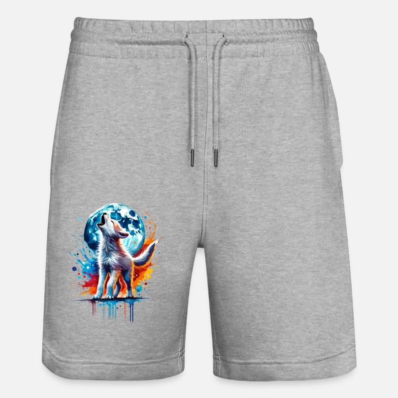 Kleiner bunter Aquarellwolf - Stanley/Stella Unisex Bio Joggingshorts Trainer  - Grau meliert