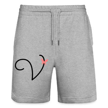 Buchstabe V Schmetterlingsbuchstabe - Stanley/Stella Unisex Bio Joggingshorts Trainer  - Grau meliert - Vorne - Nik (191cm) & Marisol (170cm)