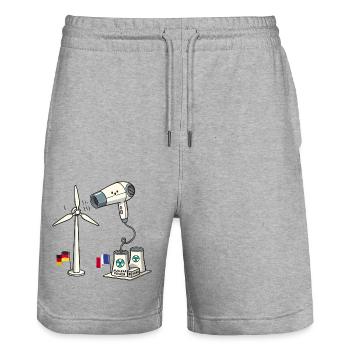 Wind Power vs Nuclear Power Funny Satire - Stanley/Stella Trainer Unisex Organic Jogging Shorts - heather grey - Front - Nik (191cm) & Marisol (170cm)