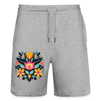Motif floral Otomi Art culturel - Short de jogging bio TRAINER Stanley/Stella unisexe - gris chiné - Devant - Nik (191cm) & Marisol (170cm)