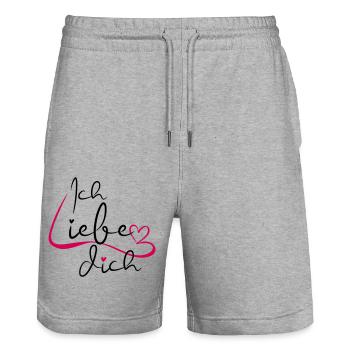 Je t’aime Écriture - Short de jogging bio TRAINER Stanley/Stella unisexe - gris chiné - Devant - Nik (191cm) & Marisol (170cm)