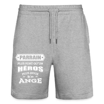 PARRAIN PLUS FORT QU'UN HEROS PLUS DOUX QU'UN ANGE - Short de jogging bio TRAINER Stanley/Stella unisexe - gris chiné - Devant - Nik (191cm) & Marisol (170cm)