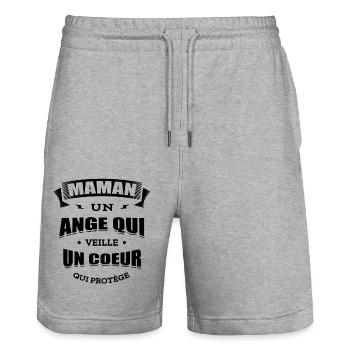 MAMAN UN ANGE QUI VEILLE UN CŒUR QUI PROTÈGE - Short de jogging bio TRAINER Stanley/Stella unisexe - gris chiné - Devant - Nik (191cm) & Marisol (170cm)