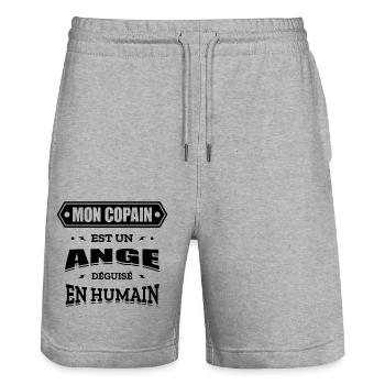 MON COPAIN EST UN ANGE DÉGUISÉ EN HUMAIN - Short de jogging bio TRAINER Stanley/Stella unisexe - gris chiné - Devant - Nik (191cm) & Marisol (170cm)