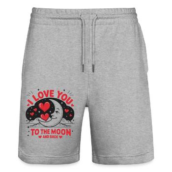 I love you to the Moon and back Valentine's Day - Stanley/Stella Trainer Unisex Organic Jogging Shorts - heather grey - Front - Nik (191cm) & Marisol (170cm)
