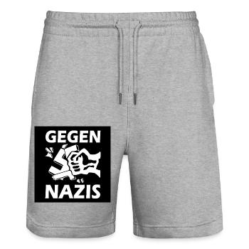 Gegen nazis - Stanley/Stella Unisex Bio Joggingshorts Trainer  - Grau meliert - Vorne - Nik (191cm) & Marisol (170cm)