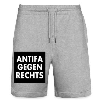 Antifa gegen rechts - Stanley/Stella Unisex Bio Joggingshorts Trainer  - Grau meliert - Vorne - Nik (191cm) & Marisol (170cm)