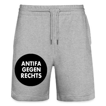 Antifa gegen rechts - Stanley/Stella Unisex Bio Joggingshorts Trainer  - Grau meliert - Vorne - Nik (191cm) & Marisol (170cm)