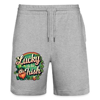 Lucky to be Irish – St. Patrick's Day Leprechaun - Stanley/Stella Trainer Unisex Organic Jogging Shorts - heather grey - Front - Nik (191cm) & Marisol (170cm)