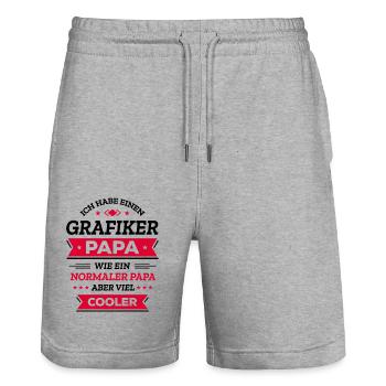 GRAFIKER PAPA: GEBURTSTAG WEIHNACHTEN VATERTAG - Stanley/Stella Unisex Bio Joggingshorts Trainer  - Grau meliert - Vorne - Nik (191cm) & Marisol (170cm)
