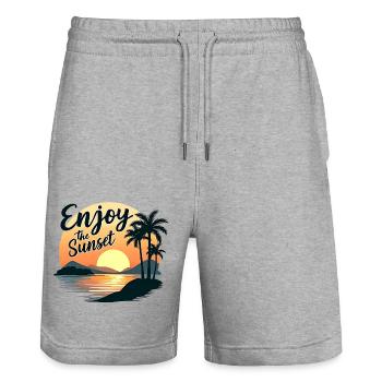 Enjoy the Sunset Sunset Summer Vibes - Stanley/Stella Trainer Unisex Organic Jogging Shorts - heather grey - Front - Nik (191cm) & Marisol (170cm)