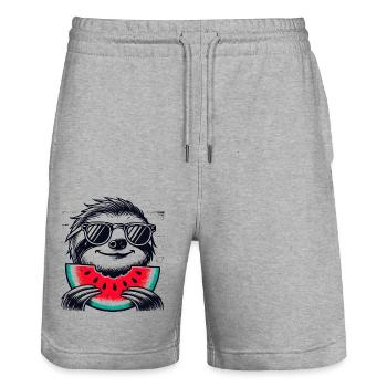 Sloth Watermelon - Stanley/Stella Trainer Unisex Organic Jogging Shorts - heather grey - Front - Nik (191cm) & Marisol (170cm)