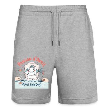 Poisson d'Avril - French April Fool's Joke - Short de jogging bio TRAINER Stanley/Stella unisexe - gris chiné - Devant - Nik (191cm) & Marisol (170cm)