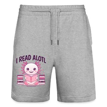 Ich lese Alotl – Süßer Axolotl Bücherwurm - Stanley/Stella Unisex Bio Joggingshorts Trainer  - Grau meliert - Vorne - Nik (191cm) & Marisol (170cm)