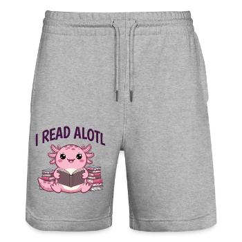 Ich lese Alotl - Süßer Axolotl Bücherwurm - Stanley/Stella Unisex Bio Joggingshorts Trainer  - Grau meliert - Vorne - Nik (191cm) & Marisol (170cm)