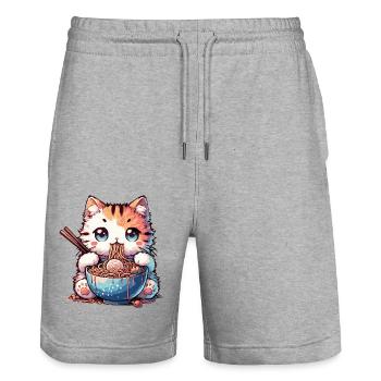 Ramen Nudeln Katze - Stanley/Stella Unisex Bio Joggingshorts Trainer  - Grau meliert - Vorne - Nik (191cm) & Marisol (170cm)