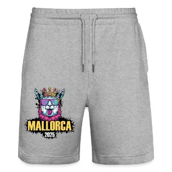 Mallorca 2025 Alpaca Party Holiday - Stanley/Stella Trainer Unisex Organic Jogging Shorts - heather grey - Front - Nik (191cm) & Marisol (170cm)