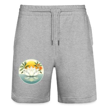 White Lotus Flower - Stanley/Stella Trainer Unisex Organic Jogging Shorts - heather grey - Front - Nik (191cm) & Marisol (170cm)