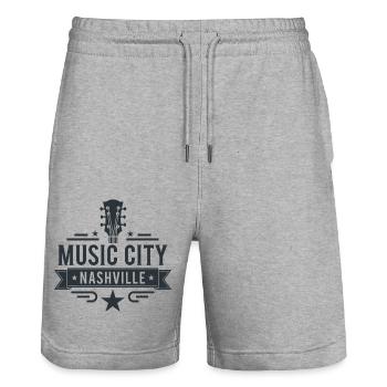 Music City Nashville Guitar Tennessee - Stanley/Stella Trainer Unisex Organic Jogging Shorts - heather grey - Front - Nik (191cm) & Marisol (170cm)
