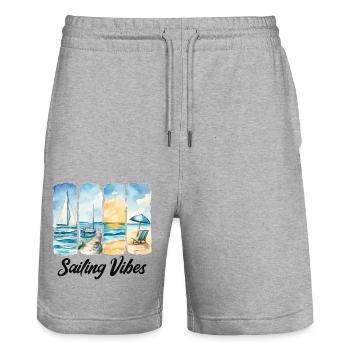 Sailing Vibes – Feel the Ocean - Stanley/Stella Trainer Unisex Organic Jogging Shorts - heather grey - Front - Nik (191cm) & Marisol (170cm)