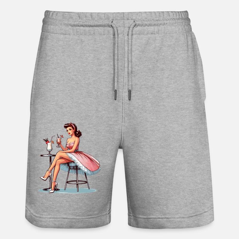 Frau Rockabilly Pina Colada Geschenk - Stanley/Stella Unisex Bio Joggingshorts Trainer  - Grau meliert