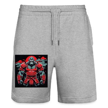 Primal Ronin – Der Samurai-Gorilla - Stanley/Stella Unisex Bio Joggingshorts Trainer  - Grau meliert - Vorne - Nik (191cm) & Marisol (170cm)