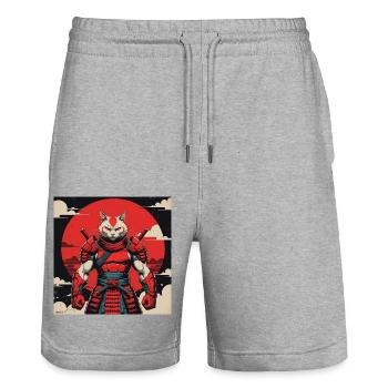 Samurai-Katzenkrieger - Stanley/Stella Unisex Bio Joggingshorts Trainer  - Grau meliert - Vorne - Nik (191cm) & Marisol (170cm)