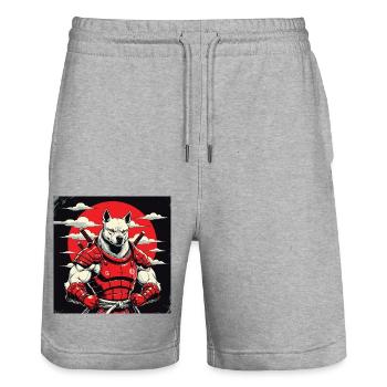 Samurai Dog Guardian - Stanley/Stella Trainer Unisex Organic Jogging Shorts - heather grey - Front - Nik (191cm) & Marisol (170cm)