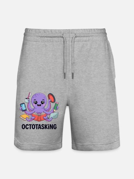 Octotasking Creature in Multitask Mode - Stanley/Stella Trainer Unisex Organic Jogging Shorts - heather grey