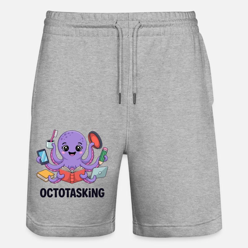 Octotasking Krake im Multitasking Modus - Stanley/Stella Unisex Bio Joggingshorts Trainer  - Grau meliert