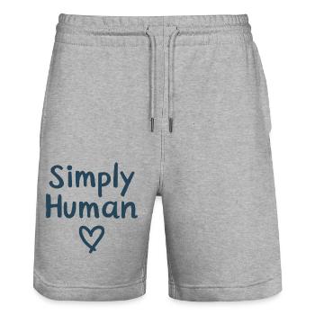 Simply Human Heart Humanity - Stanley/Stella Trainer Unisex Organic Jogging Shorts - heather grey - Front - Nik (191cm) & Marisol (170cm)