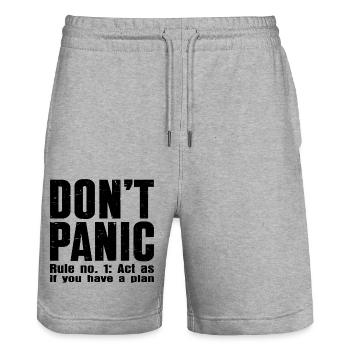 DON'T PANIC – Rule #1 Shirt - Stanley/Stella Trainer Unisex Organic Jogging Shorts - heather grey - Front - Nik (191cm) & Marisol (170cm)