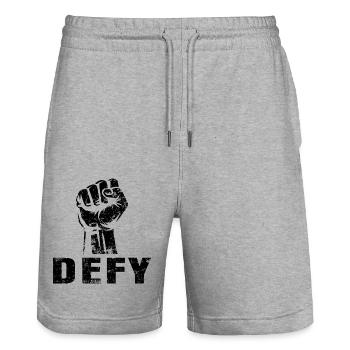 DEFY – Le poing de la résistance - Short de jogging bio TRAINER Stanley/Stella unisexe - gris chiné - Devant - Nik (191cm) & Marisol (170cm)